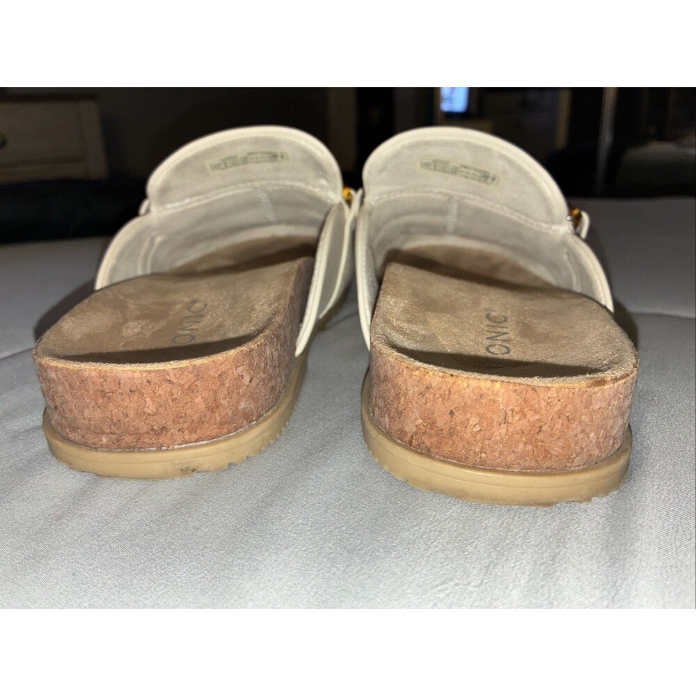 Vionic Mules 10 Georgie Cream Leather Chain Cork Comfort Platform Clog Orthotic - Picture 8 of 13